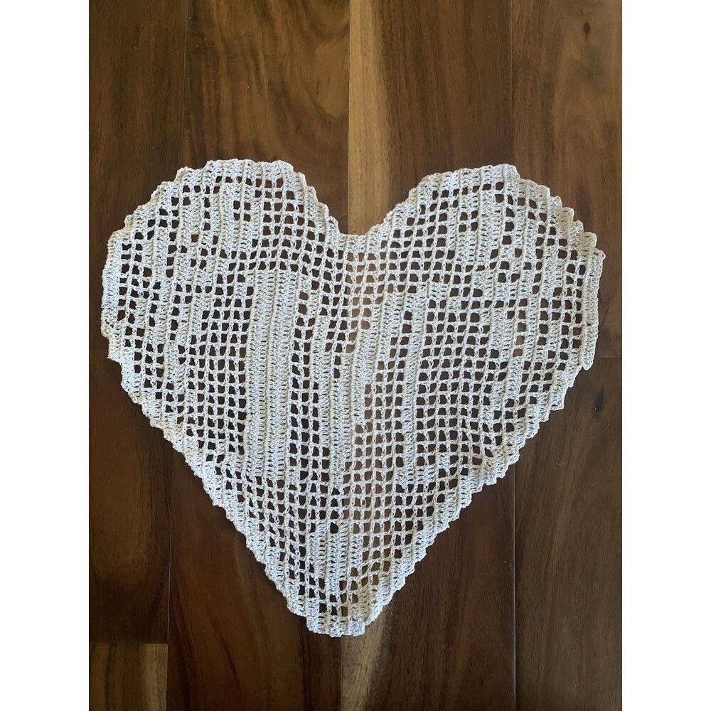 Handmade Crochet Doily Filet Monogram Heart Letter M Ecru